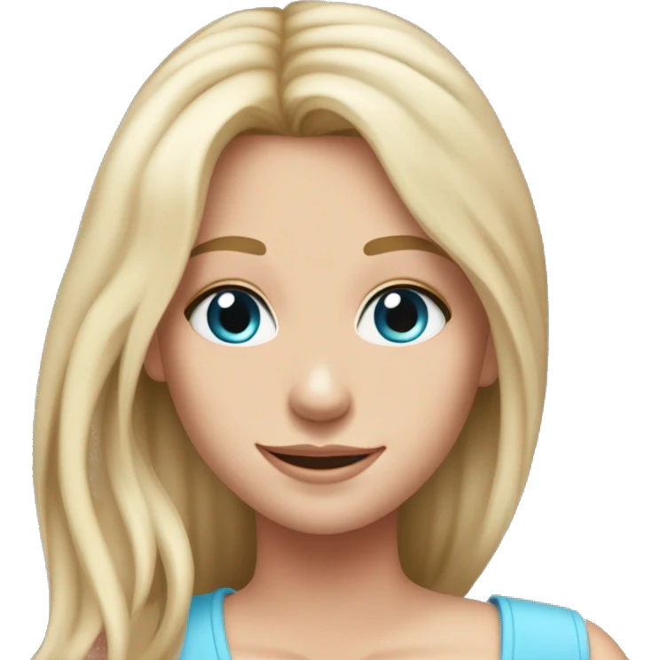 Girl with pink tank top and pale blue eyes skin straight dirty blonde hair with light blonde highlights with makeup smiling and long hair emoji