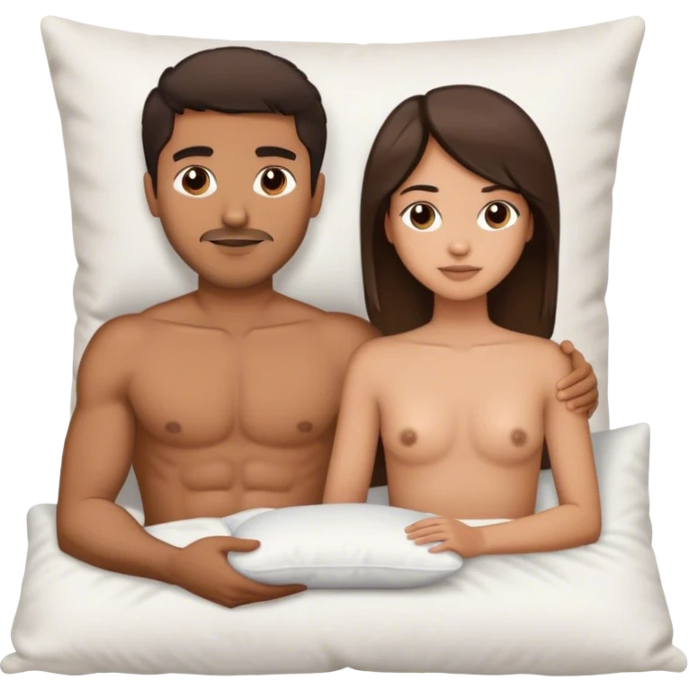 Brown guy with short hair shirtless pillow talk with long hair brunette Latina emoji
