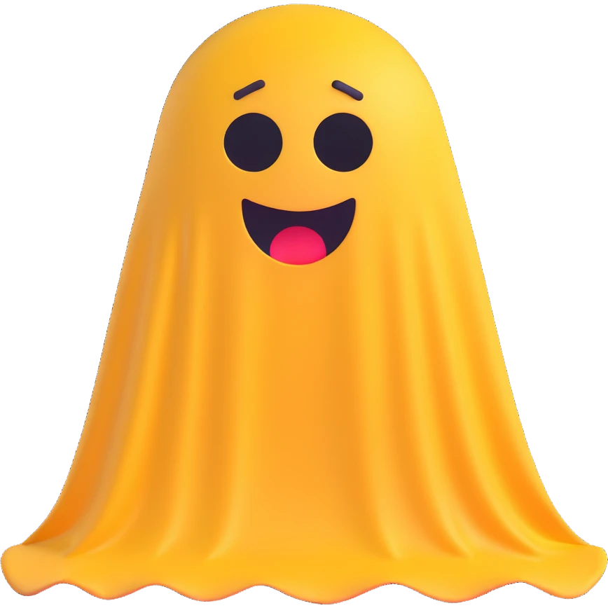 yellow classic emoji with scared face wearing a ghost costume with white sheet and eye holes emoji