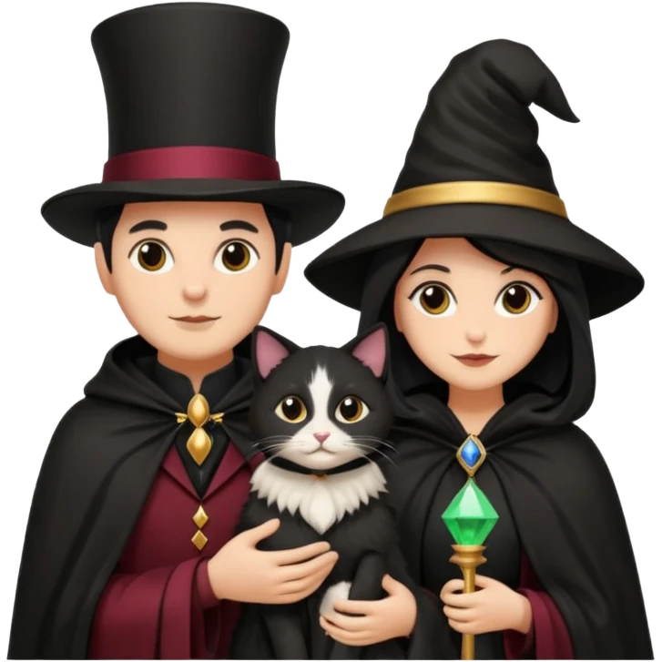 magician couple and their pet cat emoji