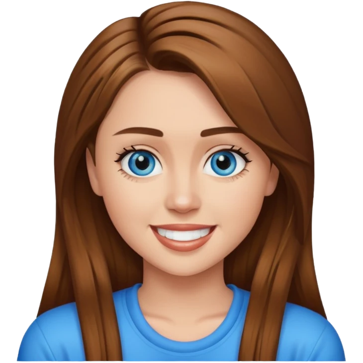 Miley Cyrus with blue eyes, brown long hair emoji