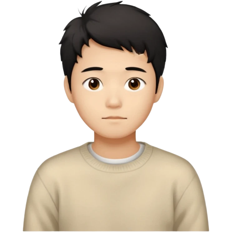 Chinese man 20 years old, gentle warm expression, soft black hair slightly messy, brown eyes, casual cream sweater emoji
