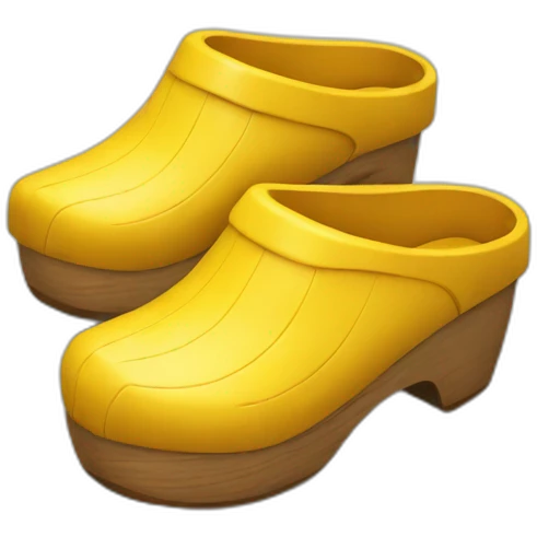 Two yellow wooden clogs with closed heel emoji
