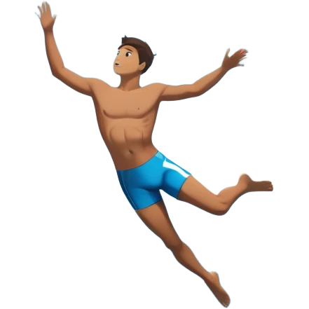 A diver mid-air, diving from a rocky cliff into the sparkling blue ocean below. The background shows a dramatic cliffside and clear sky, capturing the daring and exhilarating nature of cliff diving, with the water below ready to embrace the plunge. emoji