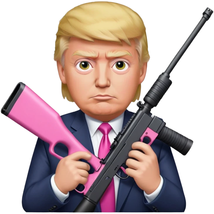 Donald trump holding a pink sniper in his hands professionally correct emoji