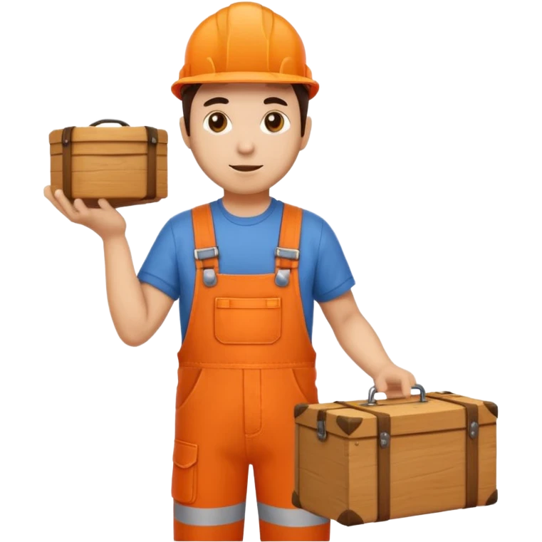 railway engineer, orange overalls carrying a box emoji
