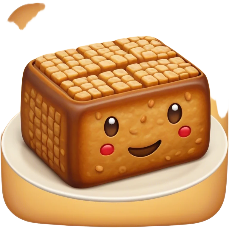 Cinematic Realistic Tempeh Dish Emoji, showcasing fermented soy cake cooked to a crispy finish rendered with lifelike textures and warm, inviting lighting. emoji