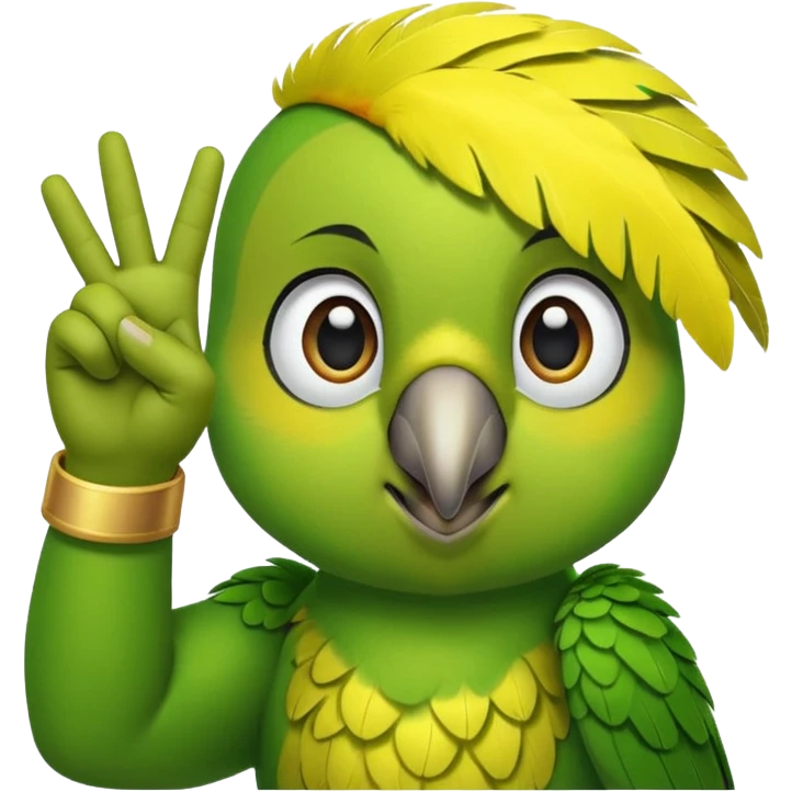 Green parrot face which doing a 'yes sir' gesture (right hand is raised in a military-style salute, with the fingers touching the forehead) emoji