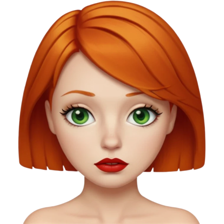 Short Ginger hair, green eyes, black long eye lashes large red lips White woman embarrassed emoji