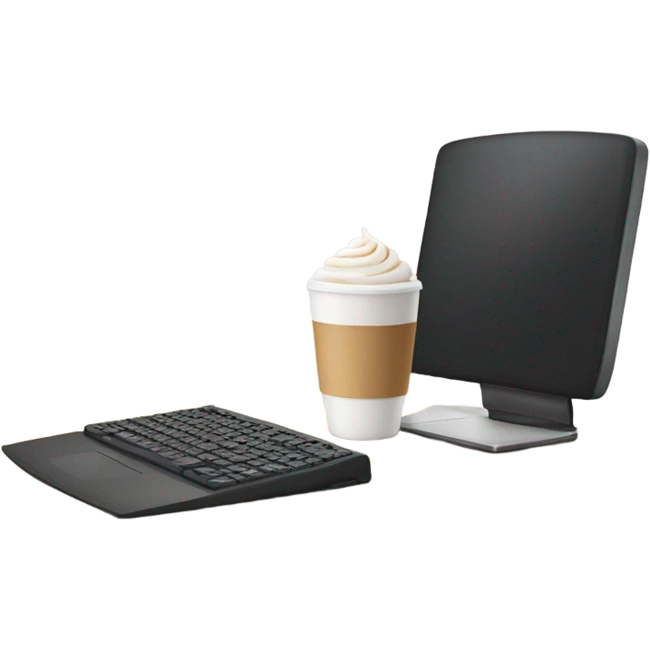 Computer in coffee shop with a latte emoji