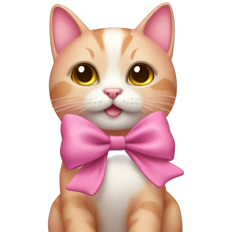 happy pink cat with a bow emoji