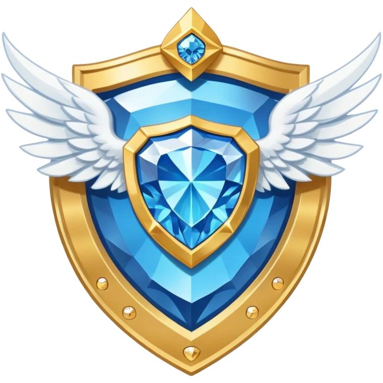 Gold shield with white wings, a big blue diamond in the center and VIP label emoji