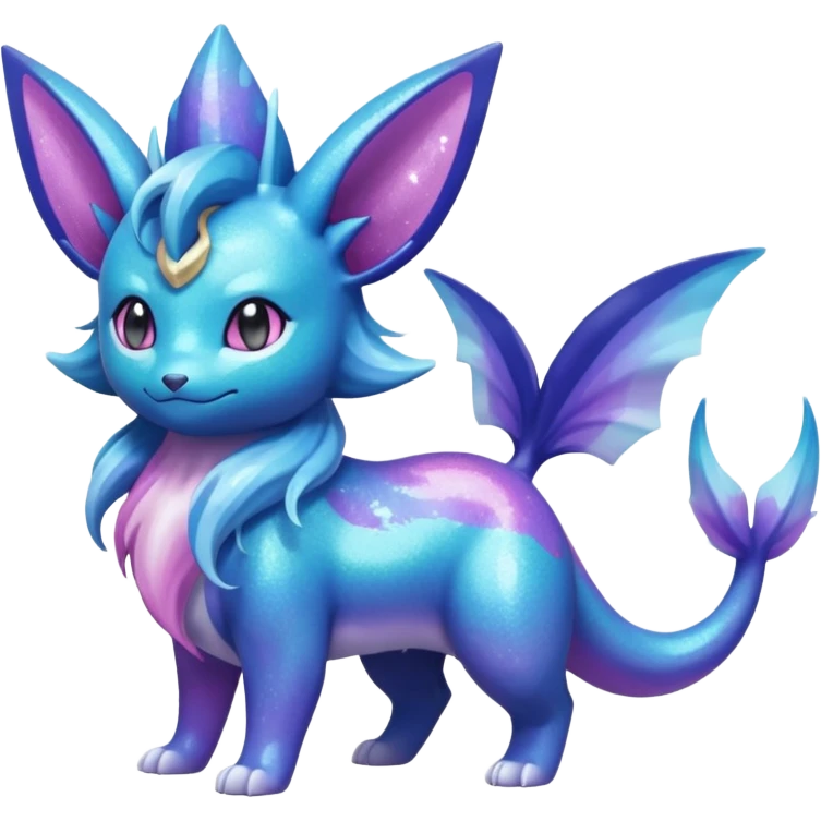 Magical scaley blue-cyan-indigo-purple-violet-pink-gradients nebula shiny glittery Suicune-Vaporeon-Primarina-Amaura-Pokémon-Fakémon-fusion, full body emoji