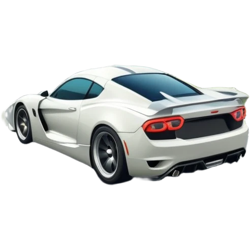 An icon showing a sleek car speeding down a winding road, inspired by Need for Speed. The design features dynamic motion lines, with a stunning, scenic background of mountains and forests. The car races past, creating a sense of thrill and speed. Transparent background. emoji