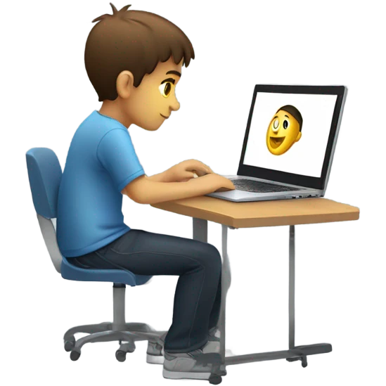 boy coding on laptop right side face and add skill word in laptop emoji