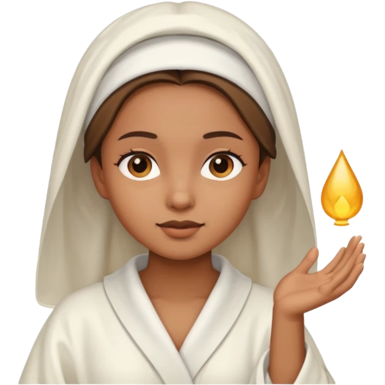 girl having facial wearing white robe, light brown colour emoji