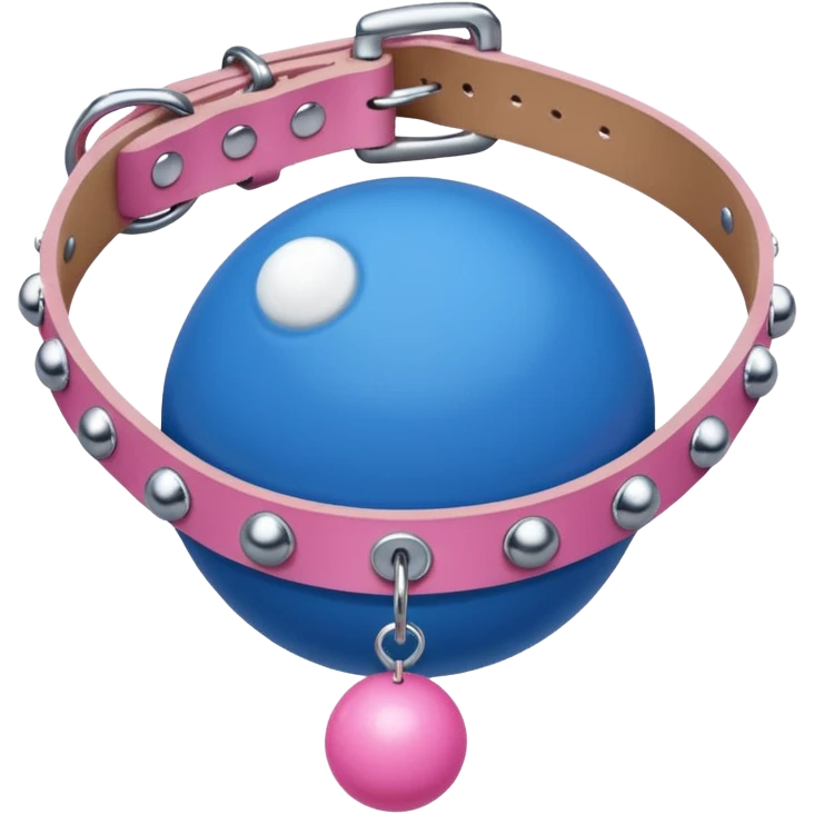 Blue ball for the gag on a ball gag with a pink attachment collar with white studs emoji