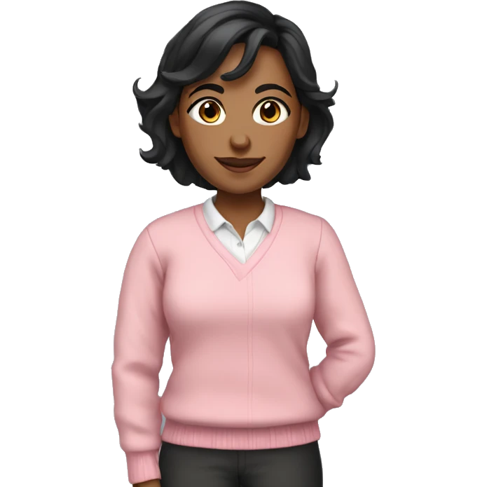 Teacher, tan skin, black medium hair  with pink sweater  emoji