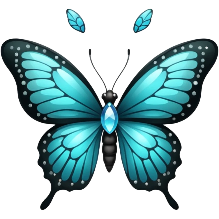 Black with aquamarine color sparkly Winged butterfly  emoji