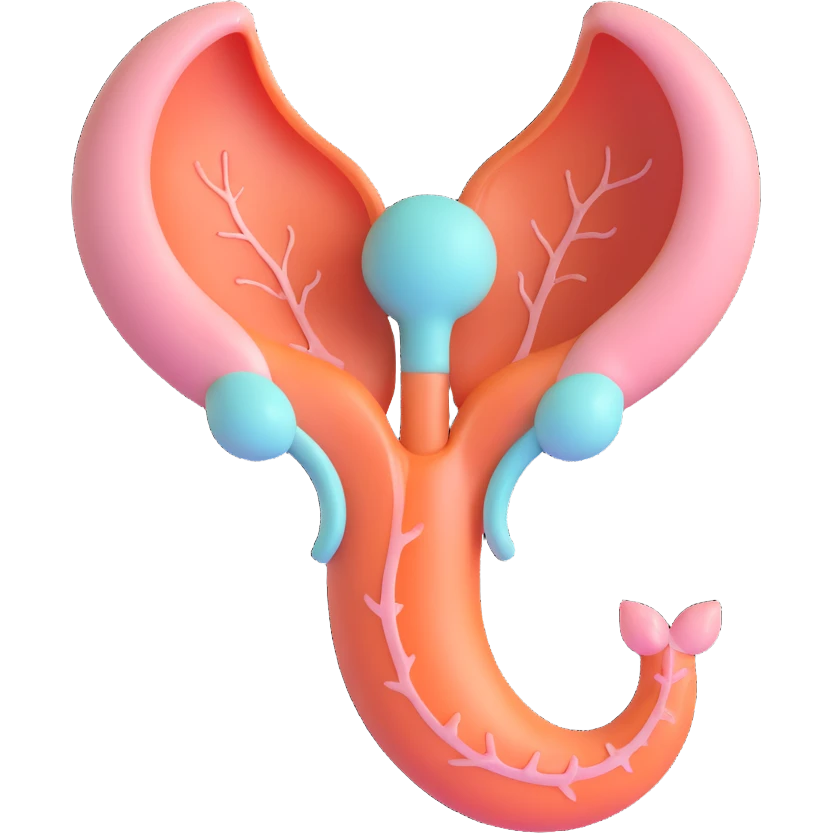 realistic modern 3D icon of PCOS: stylized uterus with highlighted polycystic ovaries, clear recognizable symbol, 3D effect, delicate colors, clean modern style, no background, aspect ratio 2:3 emoji