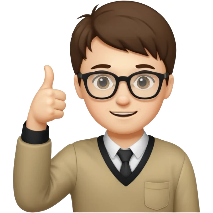 Niño nerd con lentes y sacando el dedo para arriba emoji