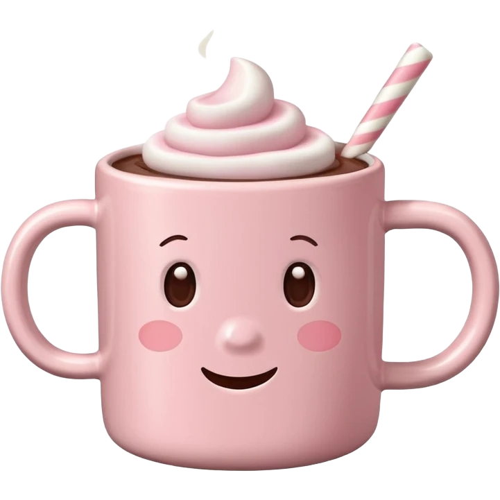 Light Pink mug of hot chocolate with marshmallows emoji
