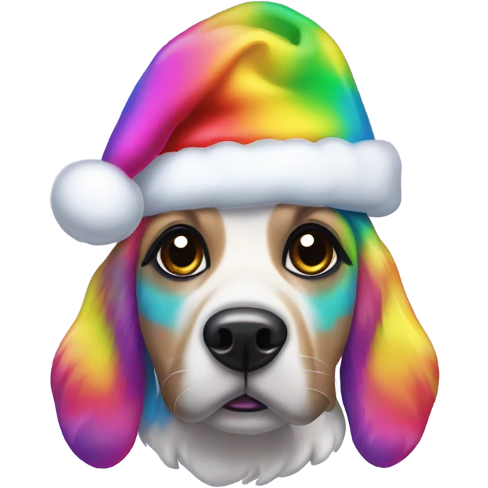 Lisa frank Christmas rainbow dog with Santa hat emoji