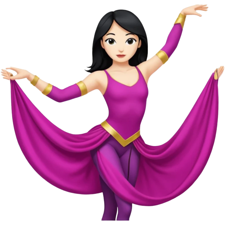 Emoji de una mujer pelinegra blanca bailarina de danza aerea haciendo figuras en la tela en el aire  emoji