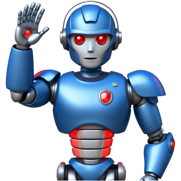 shiny muscular robot with red police light head facing right emoji style emoji