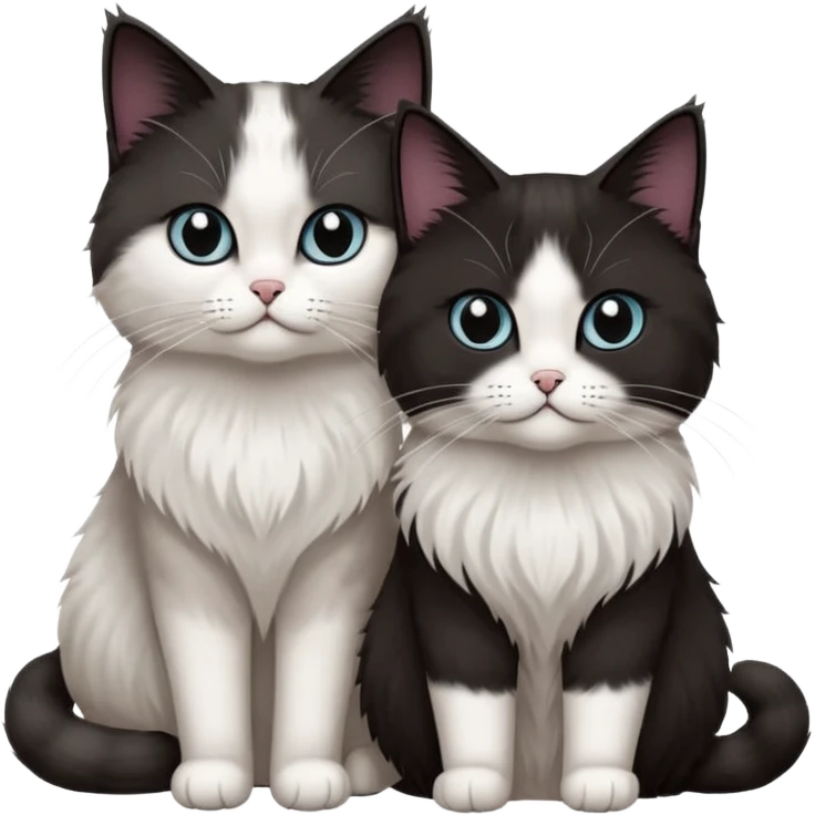 2 chats noirs et blancs qui se ressemblent, même taille et même couleur, l'une poil court l'autre poil ragdoll emoji