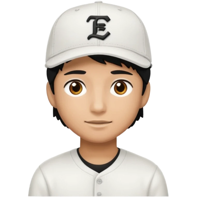 Create a person wearing a white New Era cap, with black hair and brown eyes.
 emoji