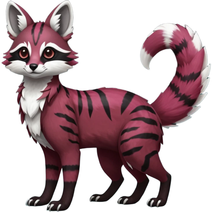 Rare realistic dark-burgundy grey black gradients lush tropical exotic cute epic pretty beautiful handsome gorgeous aesthetic colorful vibrant Vernid-Protogen-Primagen-Wickerbeast-Genet-Trico-species-Fakemon-hybrid-creature by LiLaiRa, beautiful intricate markings, full body emoji