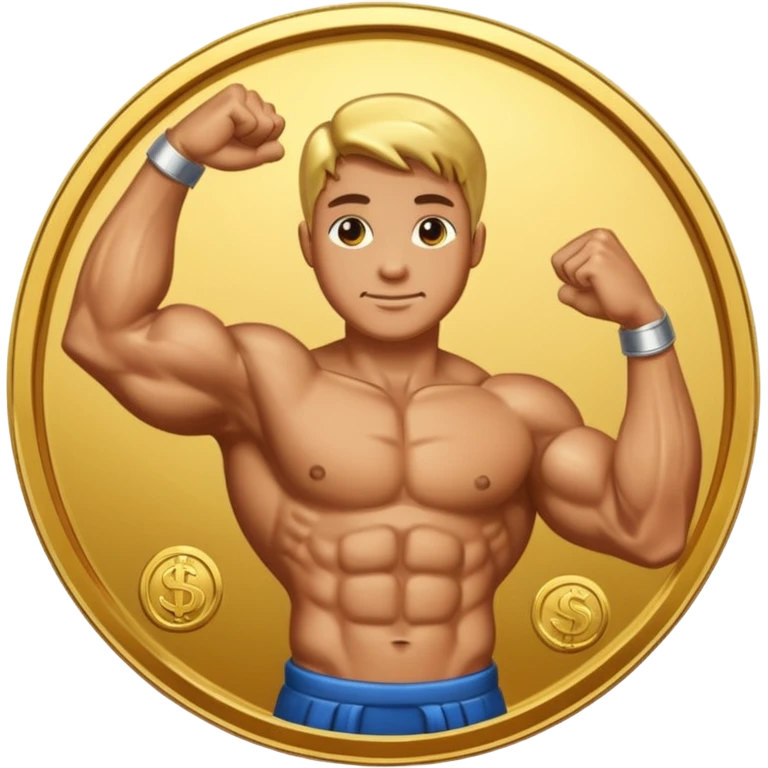A bent arm showing a big biceps in a gold coin emoji