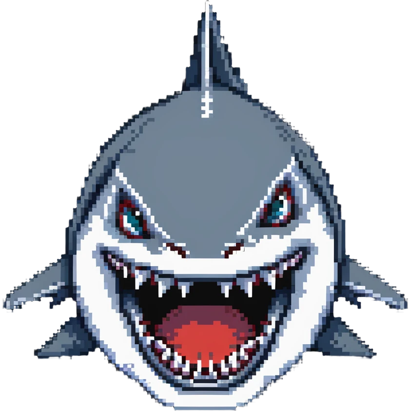 shark with big white teeth shown prominently in a menacing face-on view emoji