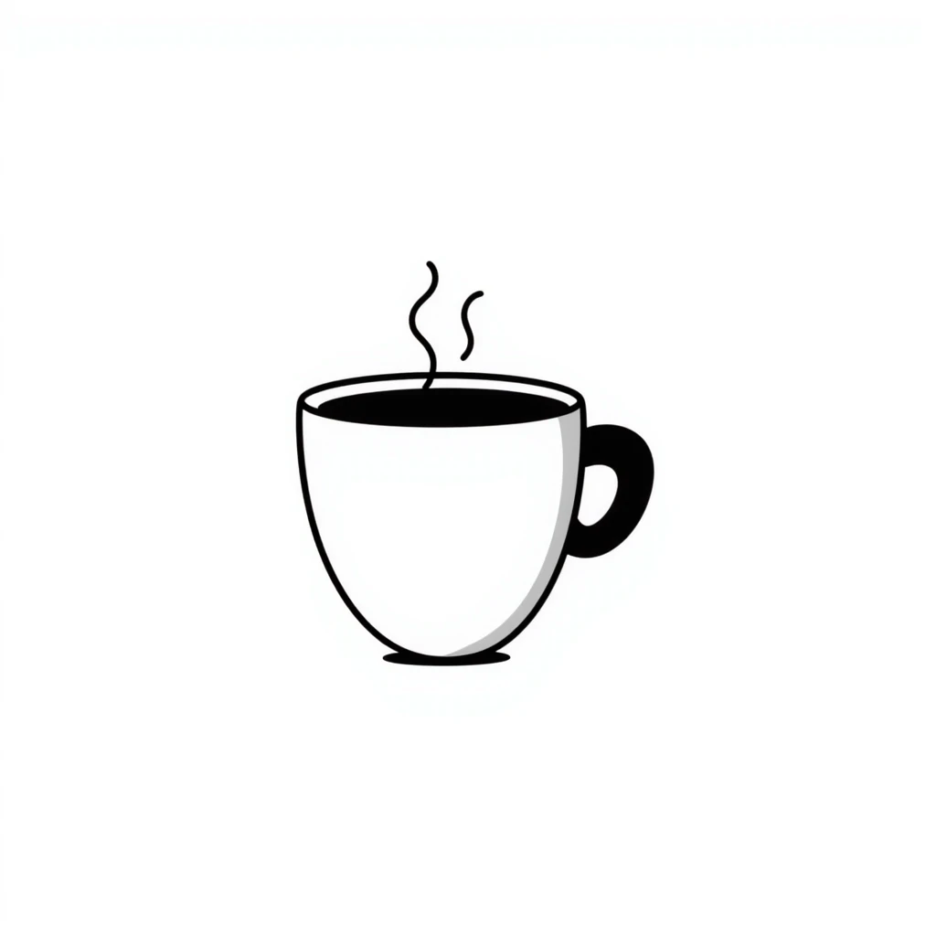 hand-drawn coffee cup with steam emoji