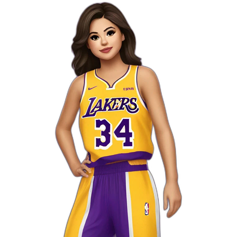 selena gomez wearing yellow lakers jersey emoji