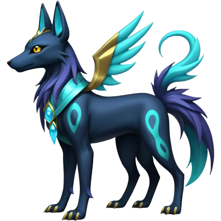 Shiny legendary epic abysmal abyssal bioluminescent dark dusky viridescent Suicune-Anubis-Umbreon-Manectric-Luxray-Fakémon-fusion-animal-creature-hunter, full body  emoji