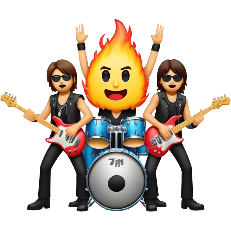 Cinematic Realistic AC/DC Band Emoji, depicted as a high-energy rock ensemble with electrifying stage presence and gritty textures, rendered with bold vibrant lighting that captures the raw power and rebellious spirit of their music. emoji