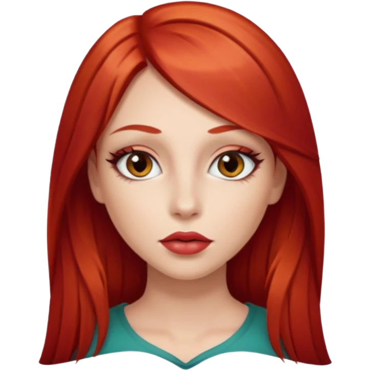 una chica con los labios y los ojos maquillados, de piel blanca con el pelo liso y largo y pelirrojo emoji
