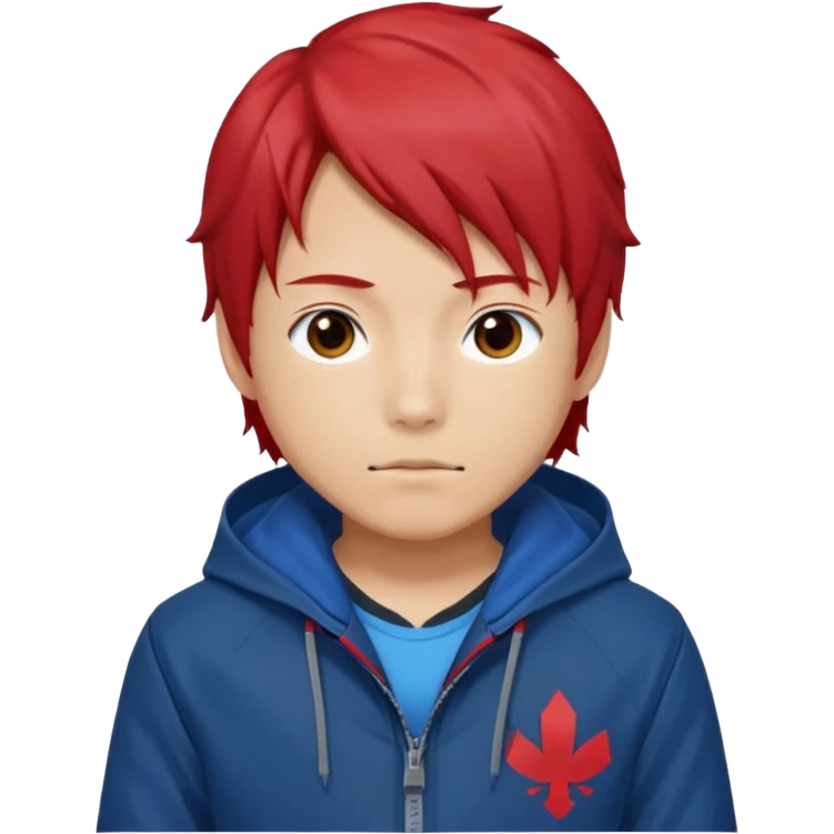 yuiji itadori jjk avec cheveux rouge veste bleu capuche rouge emoji