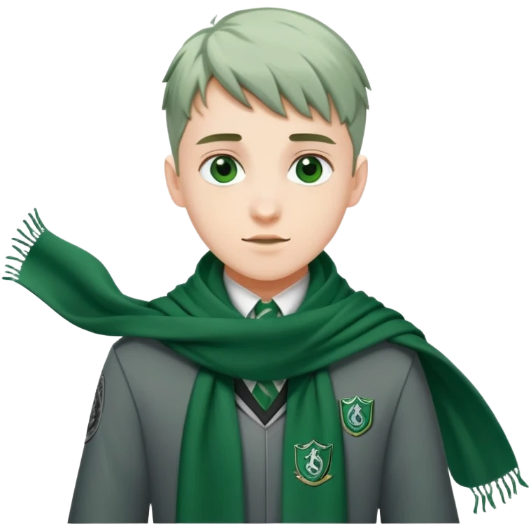 Student in Slytherin uniform with green and silver scarf falling over emoji