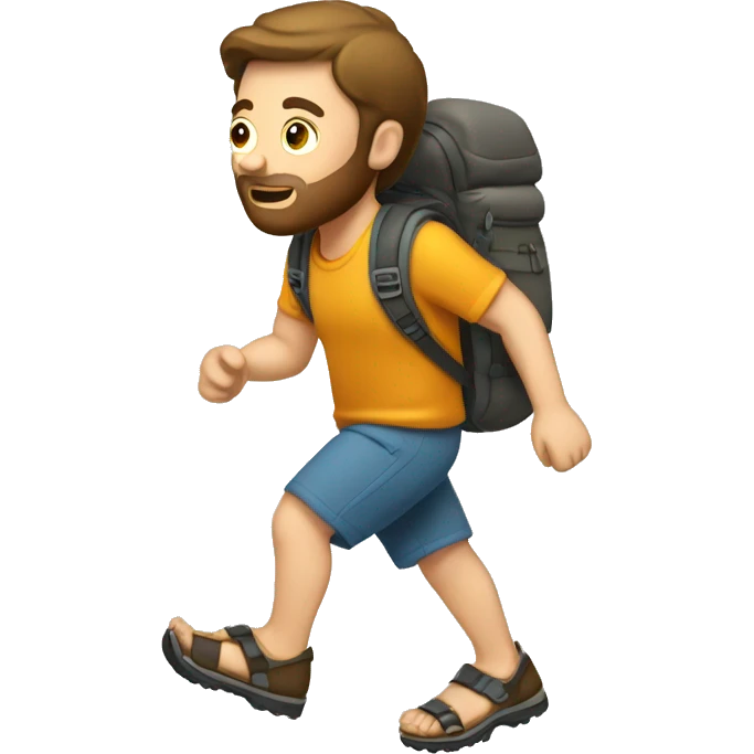 a white guy hiking using sandals, coding while he is hiking emoji