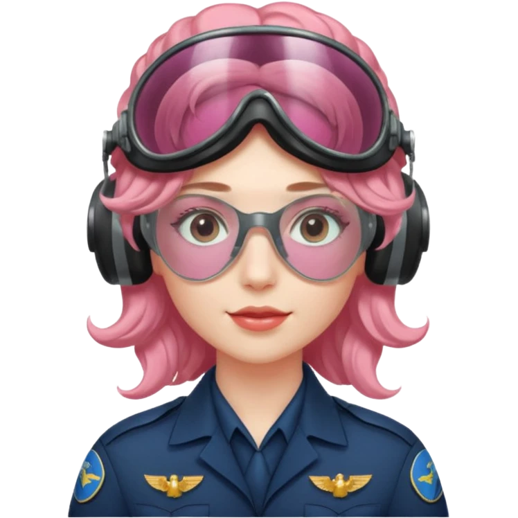 Flight Officer Lila – wavy rose-hair pilot with mirrored goggles emoji
