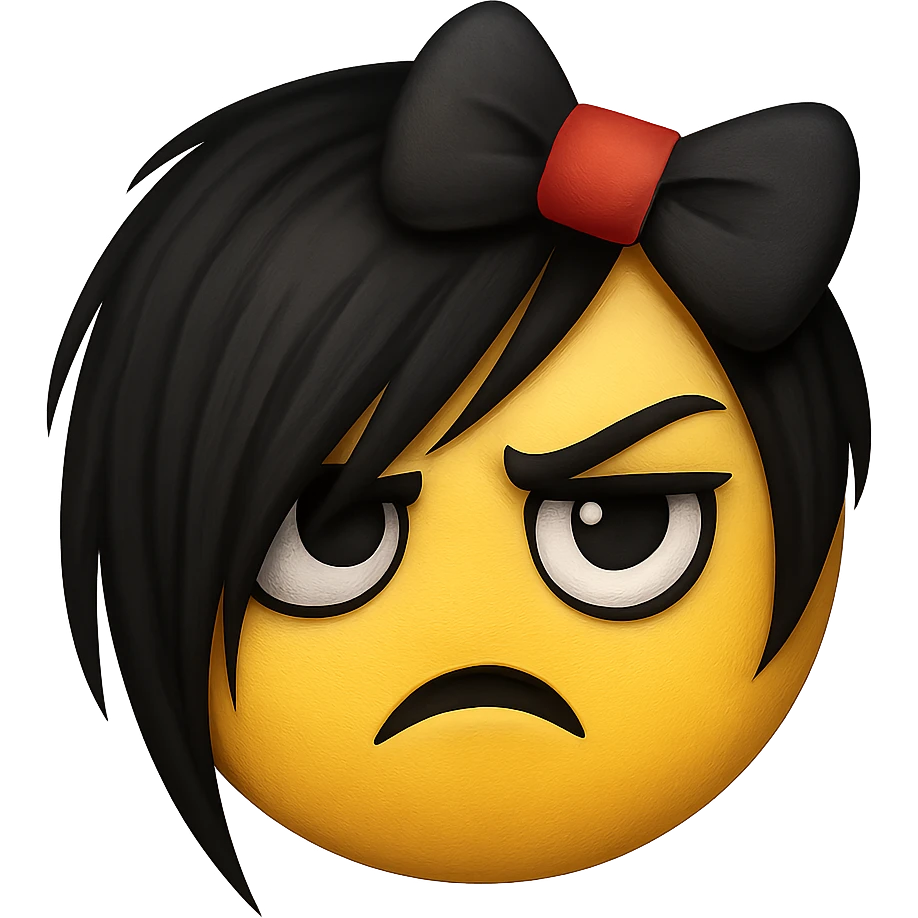 emo emoji, black and red bow, edgy and expressive, no background emoji