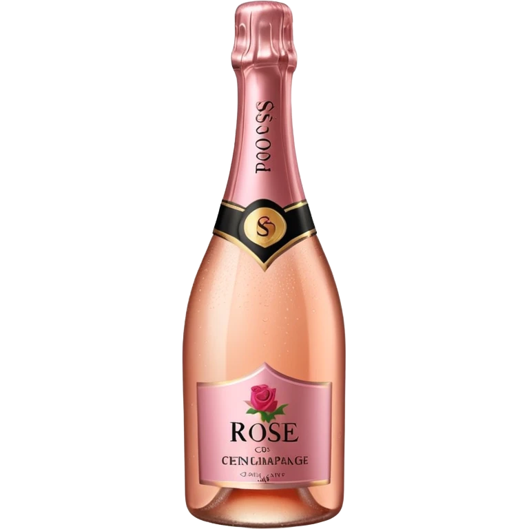 bottle of sparkling rose champagne tilted up and to the right, no glass emoji