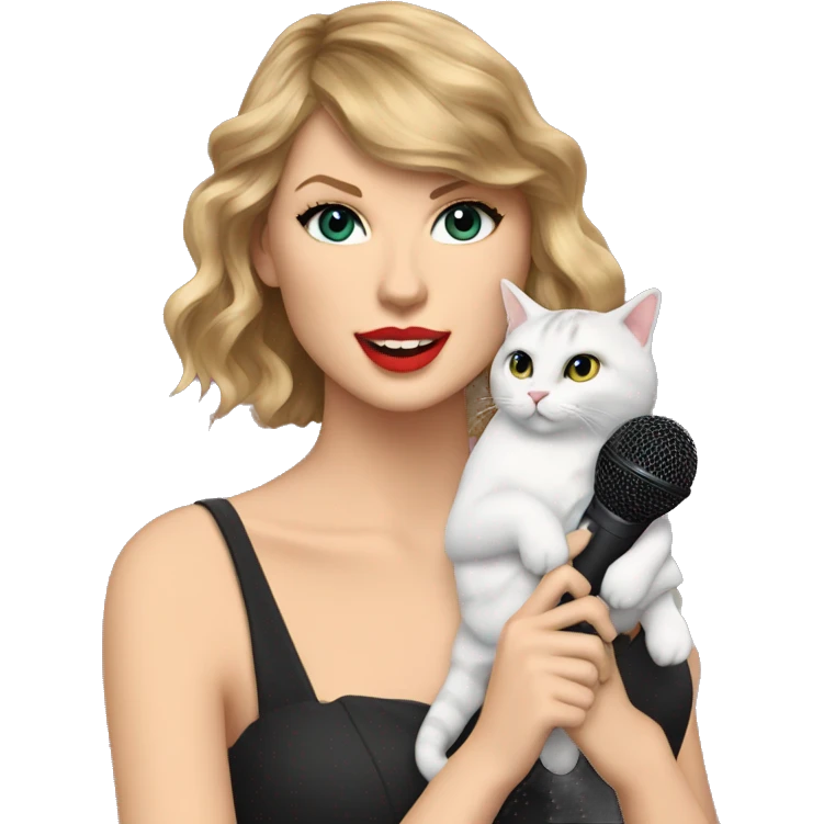 taylor swift holding a microphone and a cat  emoji