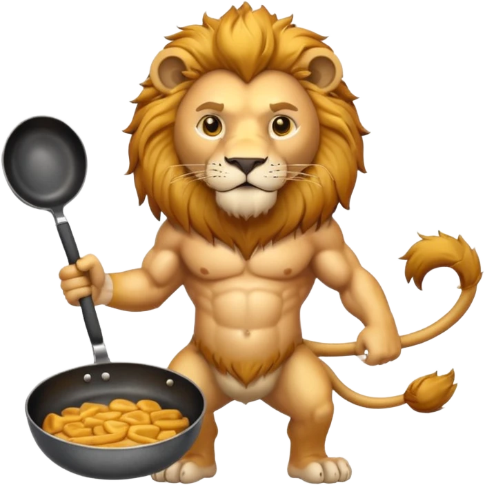 Lion holding frying pan emoji