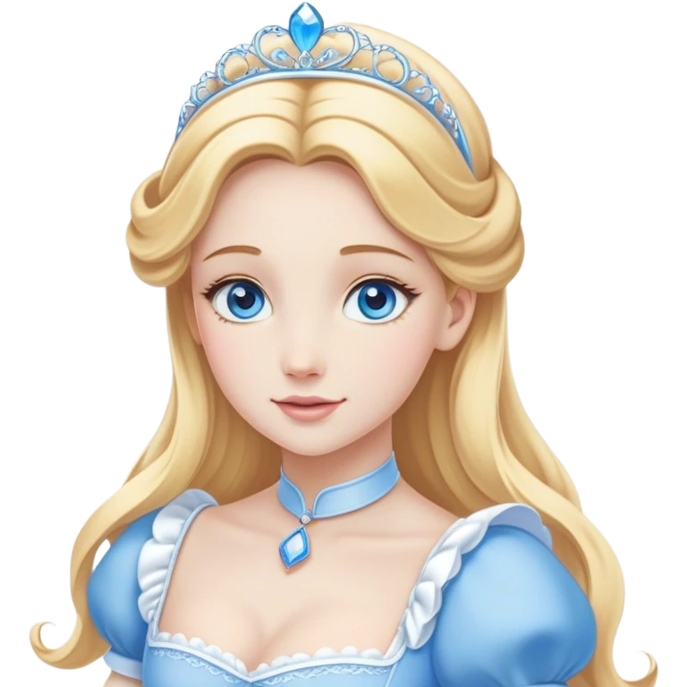 Cinematic Elegant Cinderella Portrait Emoji, Graceful and poised in her classic maid attire, golden locks cascading softly, bright blue eyes full of hope, a gentle glow of kindness and determination, delicate and humble yet undeniably beautiful, evoking the moment before her magical transformation, pure enchantment in her gaze! emoji