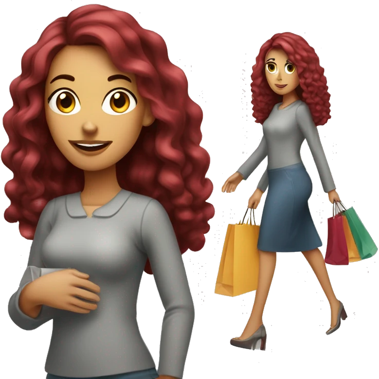 Long Burgundy haired girl, shopaholic, carrying a lot of shopping bags emoji