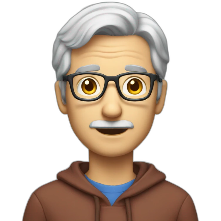 professor with short grey hair and no beard an wearing a blue hoodie olds a book in his hand emoji
